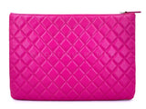 Chanel 2015 Fuchsia Pink Caviar Large Quilted O Case Clutch Bag SHW 4OV