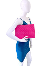 Chanel 2015 Fuchsia Pink Caviar Large Quilted O Case Clutch Bag SHW 4OV