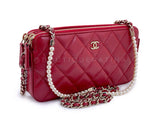 Chanel 2017 Red Fantasy Pearl Double Zip Clutch on Chain Crossbody Bag