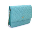 Chanel 19C Tiffany Blue Light Green Tall Wallet on Chain WOC Flap Bag GHW YWI