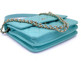 Chanel 19C Tiffany Blue Light Green Tall Wallet on Chain WOC Flap Bag GHW YWI