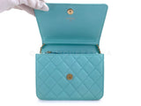 Chanel 19C Tiffany Blue Light Green Tall Wallet on Chain WOC Flap Bag GHW YWI