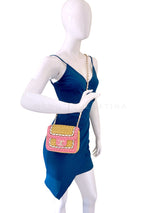 Chanel 24C Venice Beach Raffia Straw Pink Mini Flap Bag GHW SPU