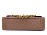 Chanel 1994 Vintage Taupe Beige Caviar Chevron Maxi "Jumbo XL" Classic Flap Bag 24k GHW KM5