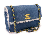 Rare Chanel 1994 Blue Denim Vintage Maxi Classic Crossbody Flap Bag 24k GHW WS7