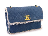 Rare Chanel 1994 Blue Denim Vintage Maxi Classic Crossbody Flap Bag 24k GHW WS7