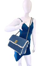 Rare Chanel 1994 Blue Denim Vintage Maxi Classic Crossbody Flap Bag 24k GHW WS7