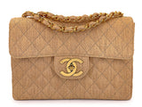 Chanel 1994 Vintage Wool Tweed Beige Quilted Classic Jumbo Clutch Flap Bag 24k GHW