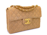 Chanel 1994 Vintage Wool Tweed Beige Quilted Classic Jumbo Clutch Flap Bag 24k GHW