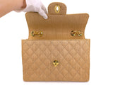 Chanel 1994 Vintage Wool Tweed Beige Quilted Classic Jumbo Clutch Flap Bag 24k GHW