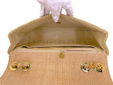 Chanel 1994 Vintage Wool Tweed Beige Quilted Classic Jumbo Clutch Flap Bag 24k GHW