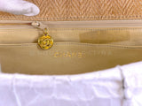 Chanel 1994 Vintage Wool Tweed Beige Quilted Classic Jumbo Clutch Flap Bag 24k GHW