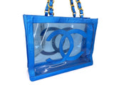 Rare Chanel 1995 "Barbie Collection" Metallic Blue Clear Tote Bag 24k GHW SD5