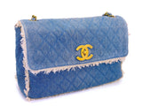 Rare Chanel 1994 Blue Denim Vintage Maxi Classic Crossbody Flap Bag 24k GHW WS7