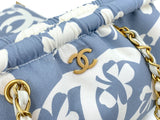 Chanel 2004 Vintage Lucky Clover Blue White Print Frame Bag GHW ZK4