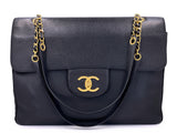 Chanel 1994 Vintage Black Caviar Supermodel XXL Flap Bag Weekender 24k GHW SSY