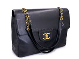 Chanel 1994 Vintage Black Caviar Supermodel XXL Flap Bag Weekender 24k GHW SSY