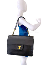 Chanel 1994 Vintage Black Caviar Supermodel XXL Flap Bag Weekender 24k GHW SSY
