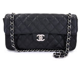 Chanel Vintage 2008 Black Caviar East West Medium Classic Clutch Flap Bag SHW 7VJ