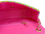 Chanel 21C Pink Green Crocheted Tweed Rectangular Mini Flap Bag GHW E7Q