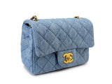 Chanel 22C Blue Denim Pearl Crush Square Mini Flap Bag GHW 93E