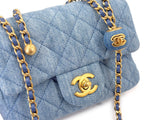 Chanel 22C Blue Denim Pearl Crush Square Mini Flap Bag GHW 93E