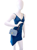 Chanel 22C Blue Denim Pearl Crush Square Mini Flap Bag GHW 93E