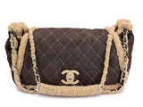 Chanel 2004 Vintage Quilted Brown Shearling Maxi Jumbo CC Flap Bag GHW NON