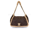 Chanel 2004 Vintage Quilted Brown Shearling Maxi Jumbo CC Flap Bag GHW NON