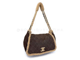 Chanel 2004 Vintage Quilted Brown Shearling Maxi Jumbo CC Flap Bag GHW NON