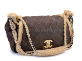 Chanel 2004 Vintage Quilted Brown Shearling Maxi Jumbo CC Flap Bag GHW NON