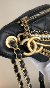 Chanel 19A Black All About Chains Pearl Fanny Pack Bag GHW