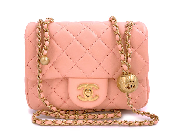 NIB 22C Chanel Pearl Crush Square Mini Flap Bag GHW Peachy Pink - Boutique Patina
