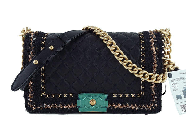 NWT 16K Chanel Black Le Boy Jacket Classic Flap, Medium Tweed Bag - Boutique Patina
