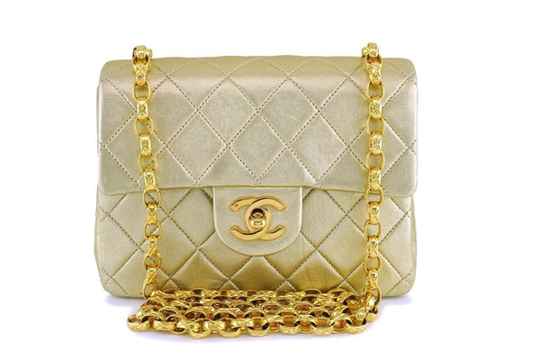 Chanel Vintage Gold Lambskin Classic Square Mini Flap Bag 24k GHW - Boutique Patina