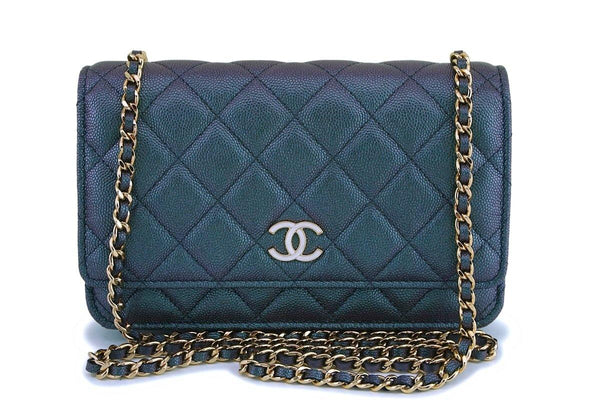 NIB 19S Chanel Iridescent Black Caviar Classic Wallet on Chain Pearly CC WOC Bag - Boutique Patina