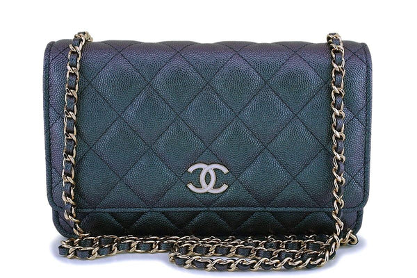 NIB 19S Chanel Iridescent Black Pearly CC Wallet on Chain WOC Flap Bag - Boutique Patina