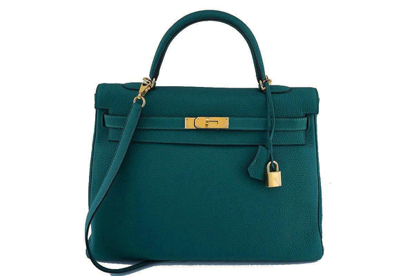 Hermes Malachite Green 35cm Kelly Togo Retourne Bag GHW - Boutique Patina