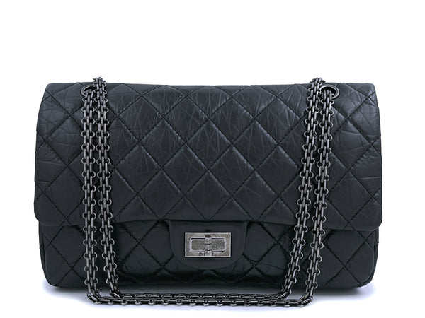 Pristine Chanel Black 2.55 Reissue Double Flap Bag 227 Jumbo Large RHW - Boutique Patina