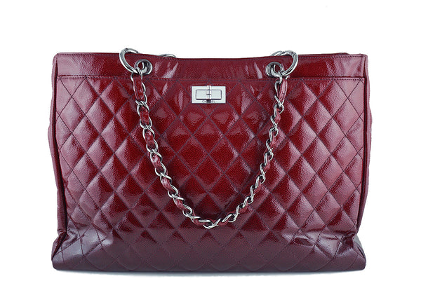 Chanel Red Ombre Patent Quilted Caviar Diamond Shine XL Shopper Tote Bag - Boutique Patina