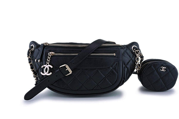 NIB 19K Chanel Black Aged Calfskin Pocket Fanny Pack Waist Bag Coin Purse - Boutique Patina