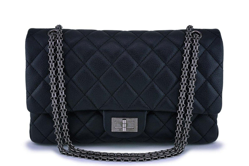 Rare Chanel Black 227 Chevre Goatskin Large Classic Reissue 2.55 Flap Bag - Boutique Patina