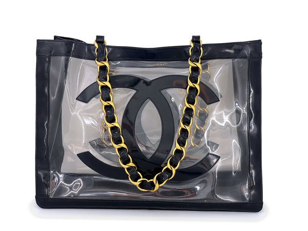 Chanel Vintage "Barbie" Clear Black Patent PVC Chunky Chain Tote Bag 24k GHW
