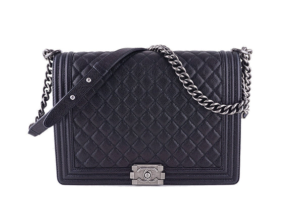 Chanel Black Caviar Boy Bag, Jumbo Large Classic Flap RHW - Boutique Patina