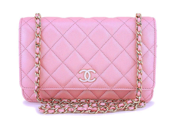 NIB 19S Chanel Iridescent Pink Pearly CC Wallet on Chain WOC Flap Bag - Boutique Patina
