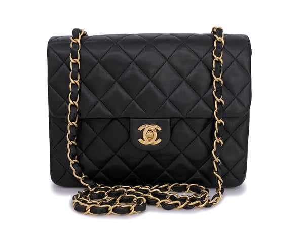 Pristine Chanel 1991 Vintage Black 20cm Mini Flap Bag 24k GHW Lambskin