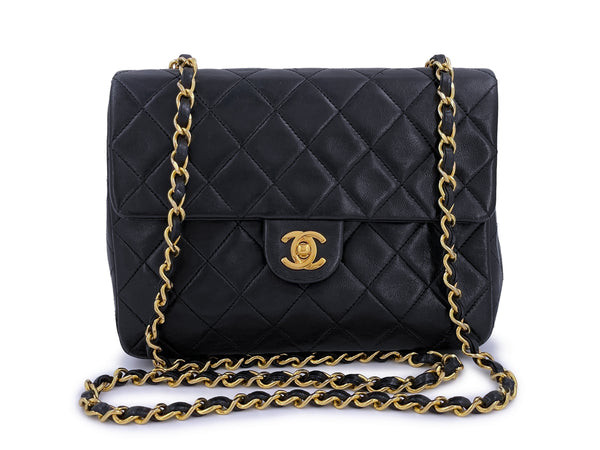 Chanel Vintage Black Mini Flap Bag Classic Lambskin 20cm 24k GHW - Boutique Patina