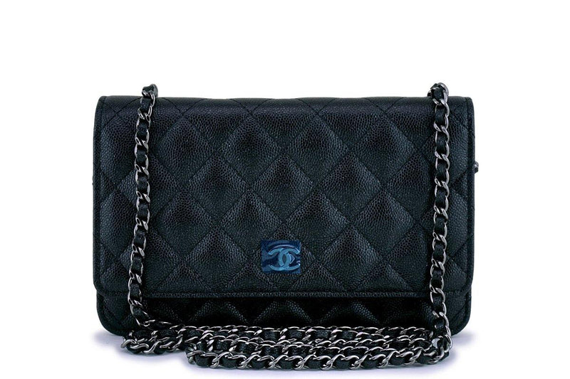 New 18C Chanel Iridescent Black Caviar Quilted WOC Wallet on Chain Flap Bag - Boutique Patina