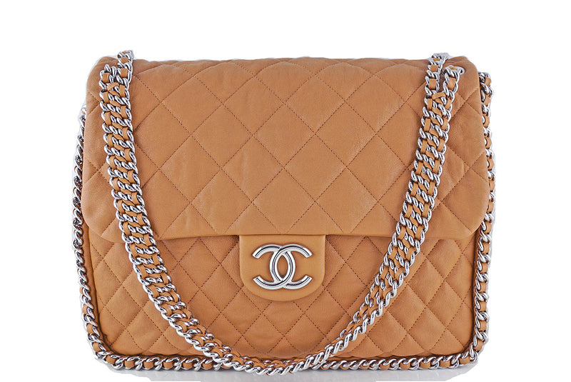 Chanel Camel Beige Chain Around Maxi Luxe Flap Bag - Boutique Patina