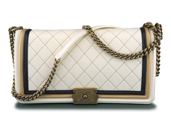 Chanel Limited Ivory Gold Baroque Framed Classic Large Boy Flap Bag - Boutique Patina